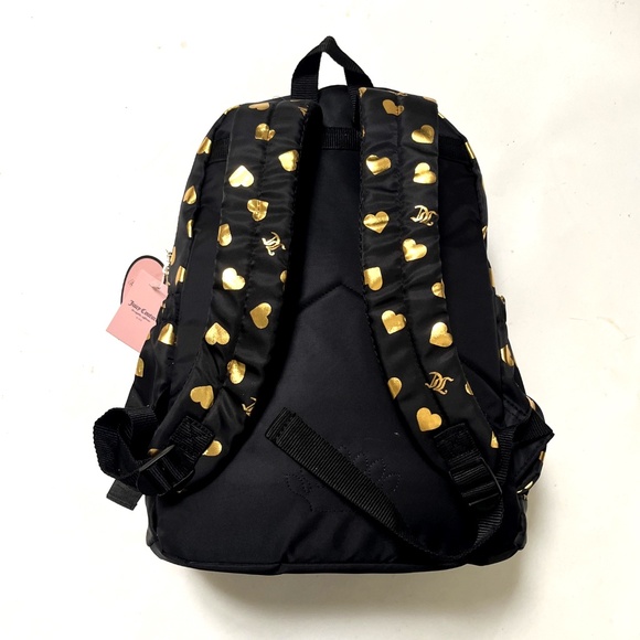 NWT JUICY COUTURE Black Gold Heart Sequin Logo Backpack School Travel Bag